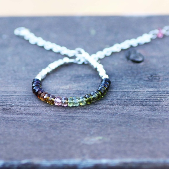 Handcrafted Untreated Natural Rainbow Tourmaline Bracelet Sterling Silver - Picture 6 of 7